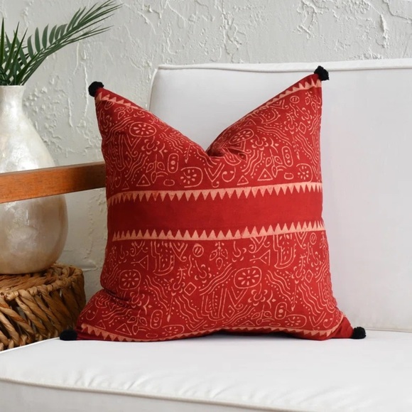 Ajrakh Block Print Throw Pillow Cover - Picture 1 of 4